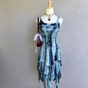 Lapogee Blue Asymmetrical Corset Style Fairy Dress Size S/M Gothic Romantic‎